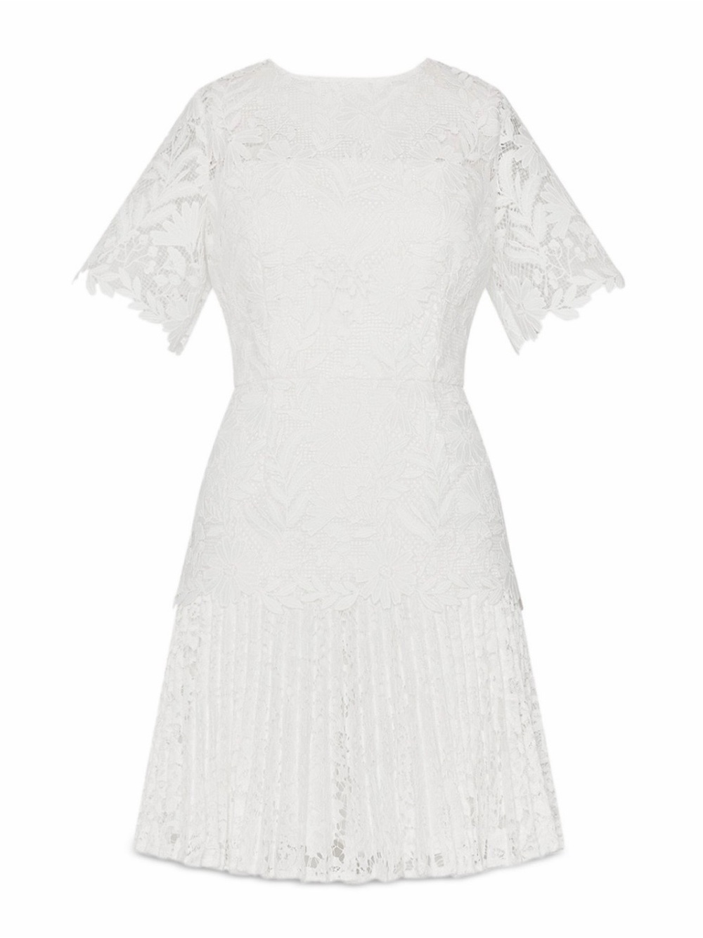 Milly Nikoletta Mixed Laces Pleated Combo Mini Dress White Size 6